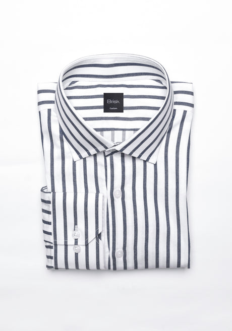 Charcoal Wide Stripes Soft Textured Pima Cotton Shirt - Cutaway Classic Collar