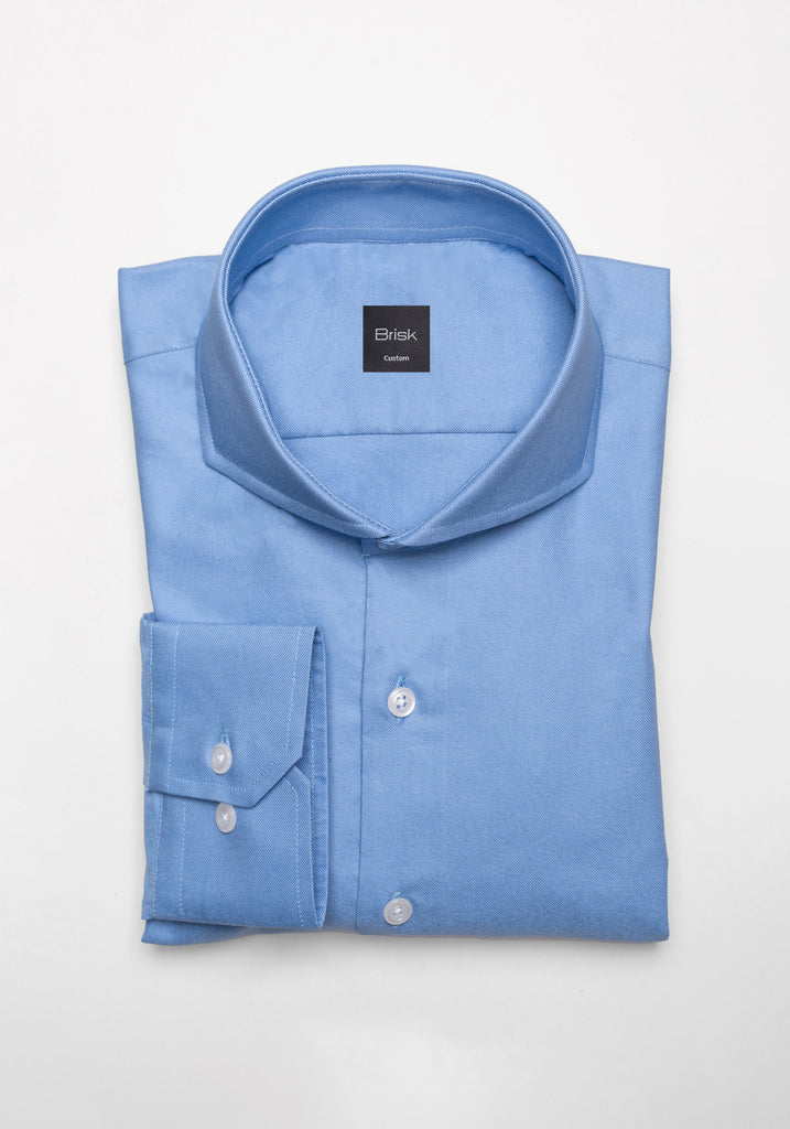 Crisp Heavy Weight Mid Blue Oxford Pinpoint Cutaway Extreme Collar Shirt - Wrinkle Resistant