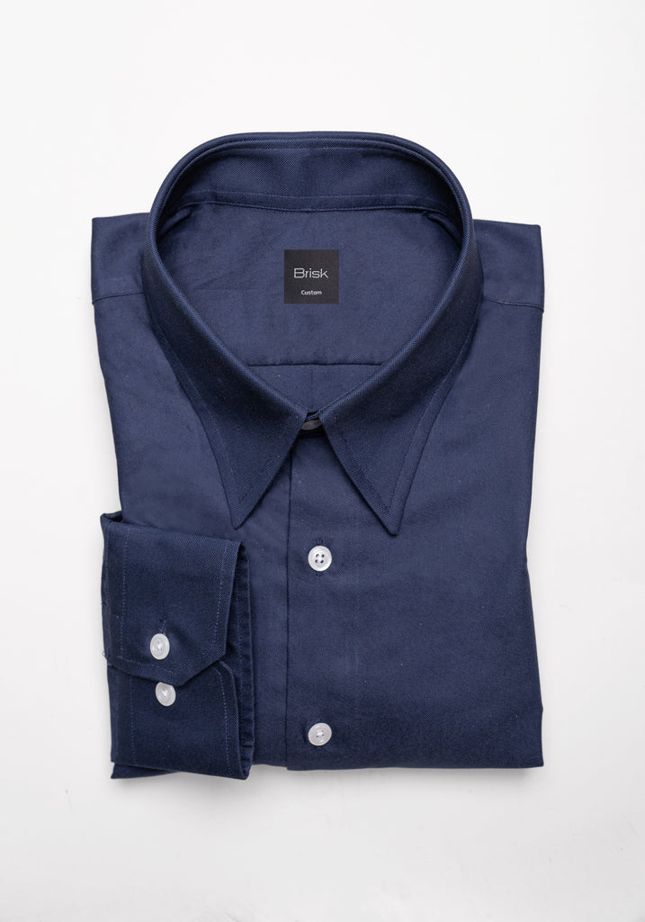 Crisp Heavy Weight Navy Blue Oxford Pinpoint Classic Straight Collar Shirt - Wrinkle Resistant