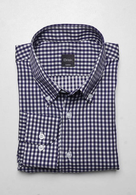 Crisp Navy Blue Tencel Poly Gingham Shirt - Wrinkle Free