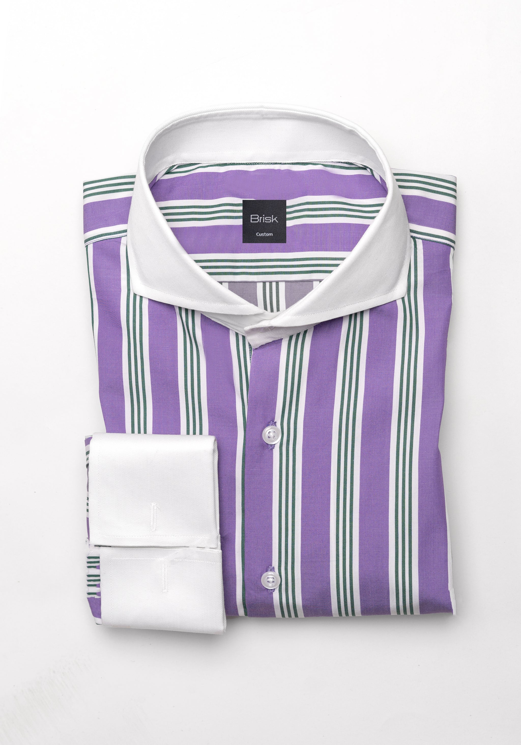Crisp Purple Green Bold Stripes Shirt - Contrast Collar & Cuffs