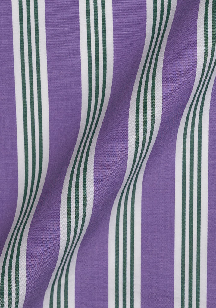 Crisp Purple Green Bold Stripes Shirt - White Collar