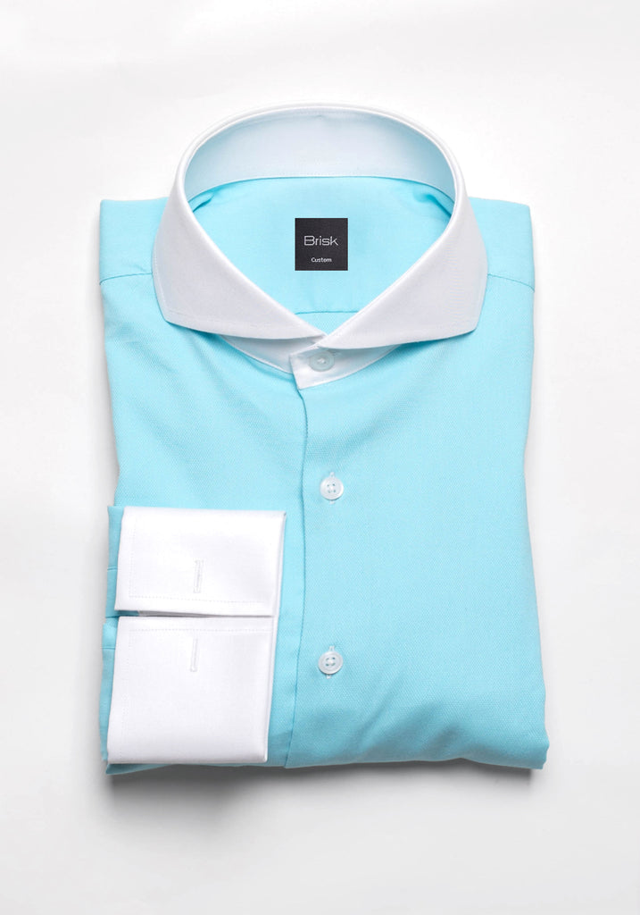 Crisp Turquoise Poly-Stretch Structured--Shirt