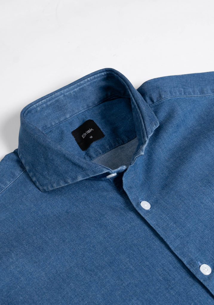 Dark Denim Stretch Shirt  - Cutaway Extreme Collar