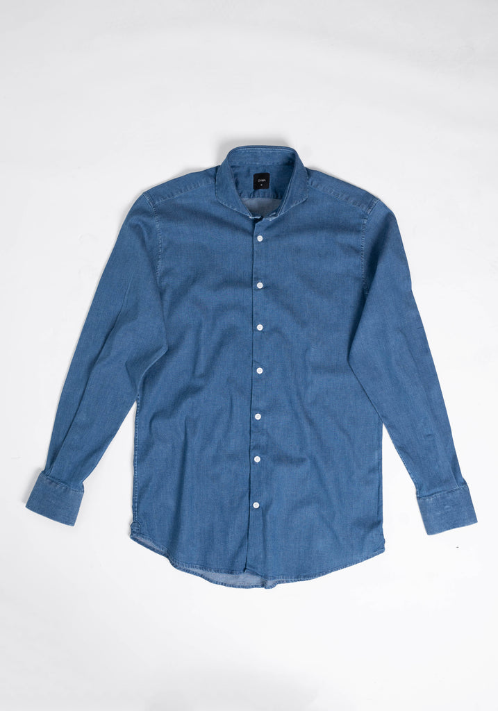 Dark Denim Stretch Shirt  - Cutaway Extreme Collar