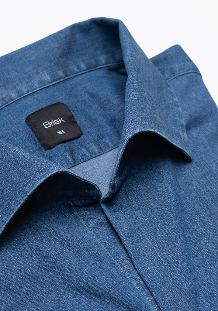 Dark Denim Stretch Shirt - One Piece Collar