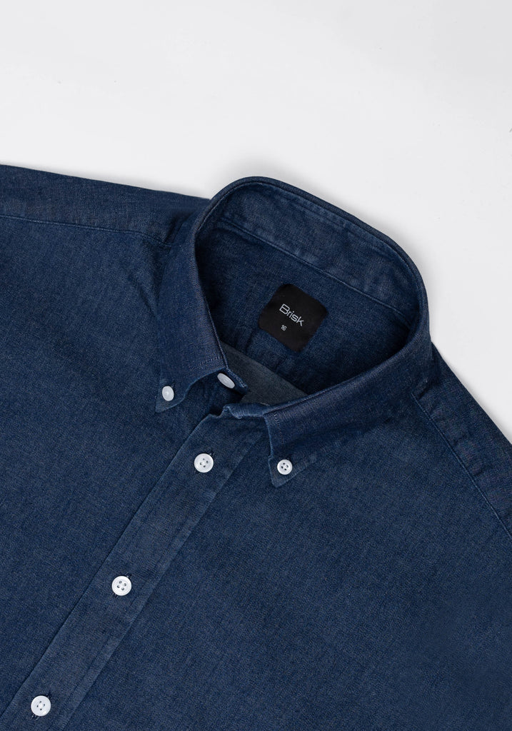 Dark Indigo Wash Stretch Shirt  - Button Down Collar