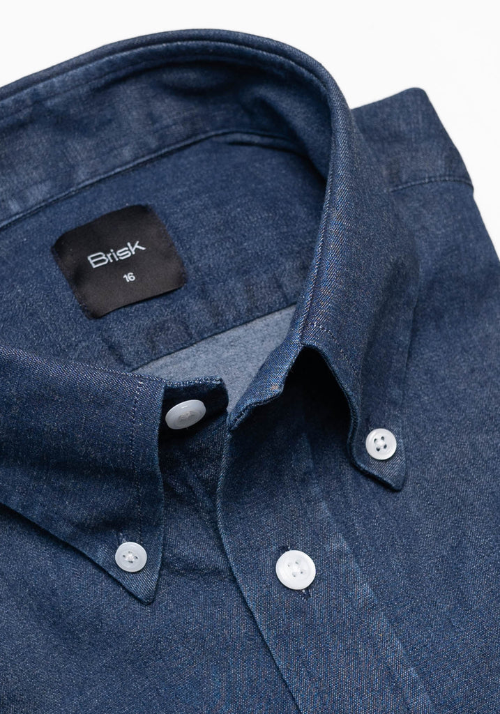Dark Indigo Wash Stretch Shirt  - Button Down Collar