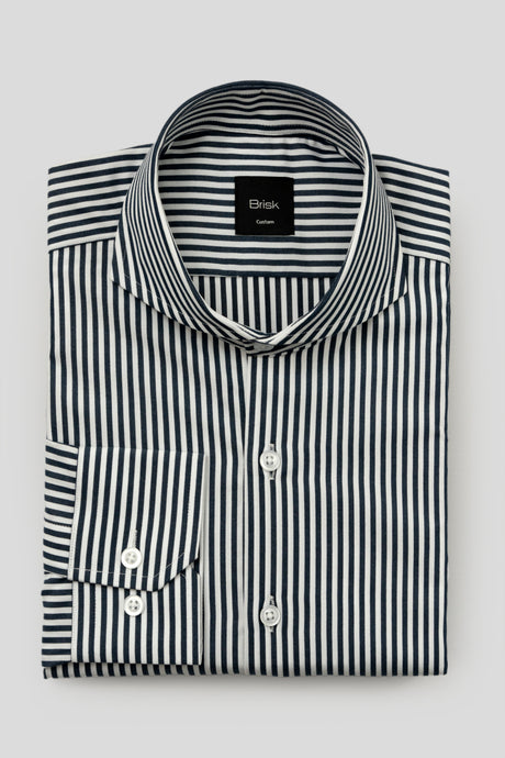 Dark Navy Striped Wrinkle-Resistant Shirt