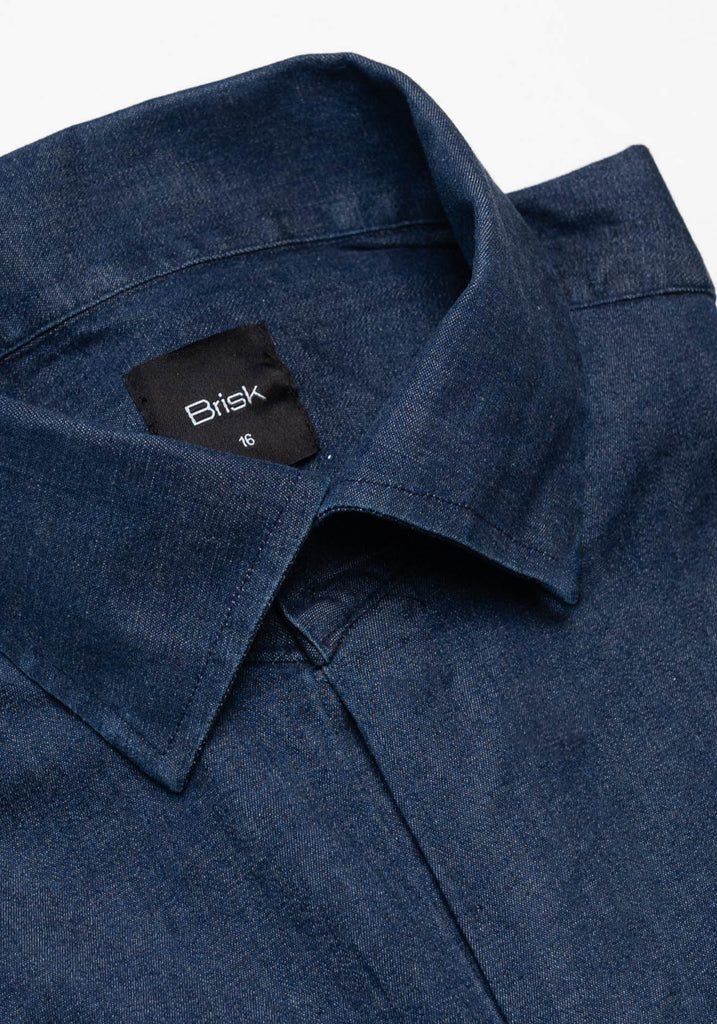 Denim Dark Indigo Wash Stretch Shirt - One Piece Collar