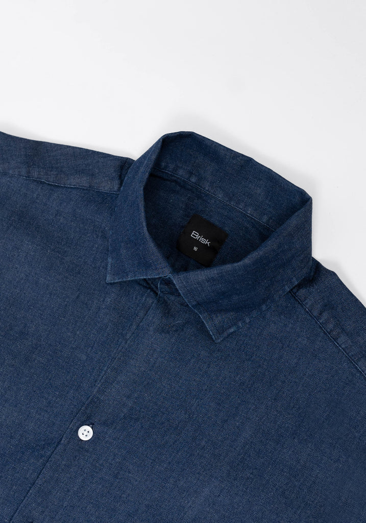Denim Dark Indigo Wash Stretch Shirt - One Piece Collar