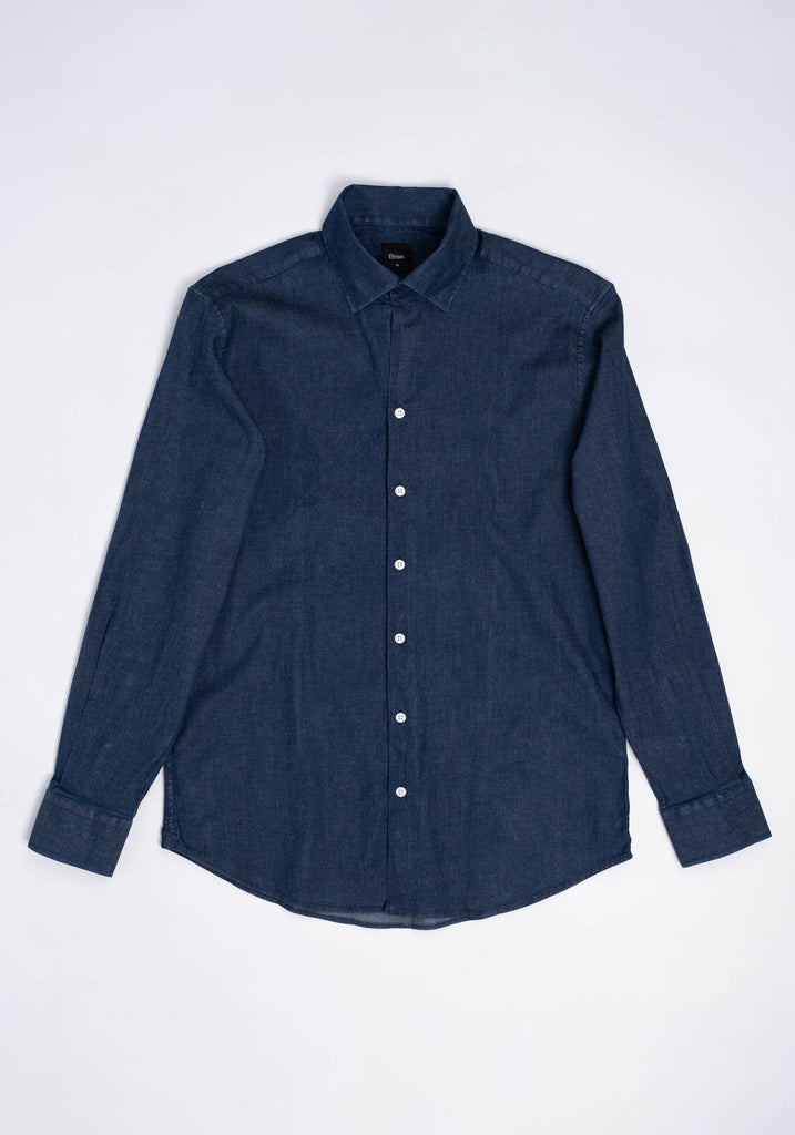 Denim Dark Indigo Wash Stretch Shirt - One Piece Collar