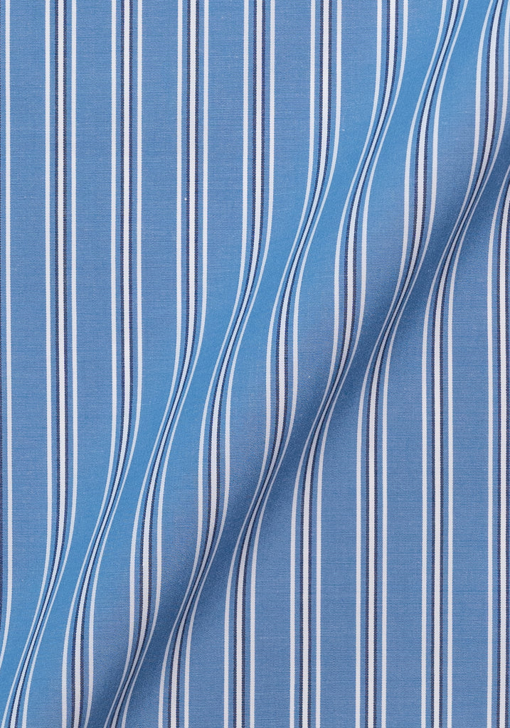 Dual Blue Wide Stripes Shirt - White Cutaway Extreme Collar