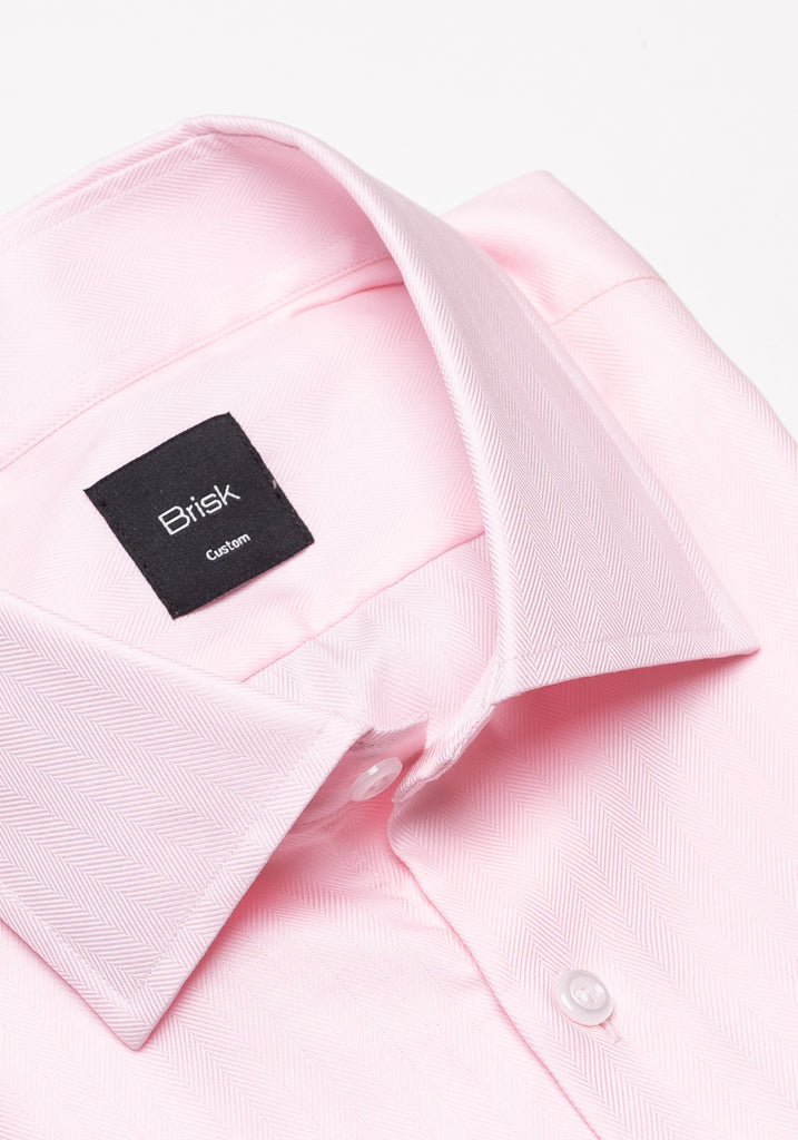 Egyptian Pastel Pink Herringbone Shirt - Cutaway Classic Collar