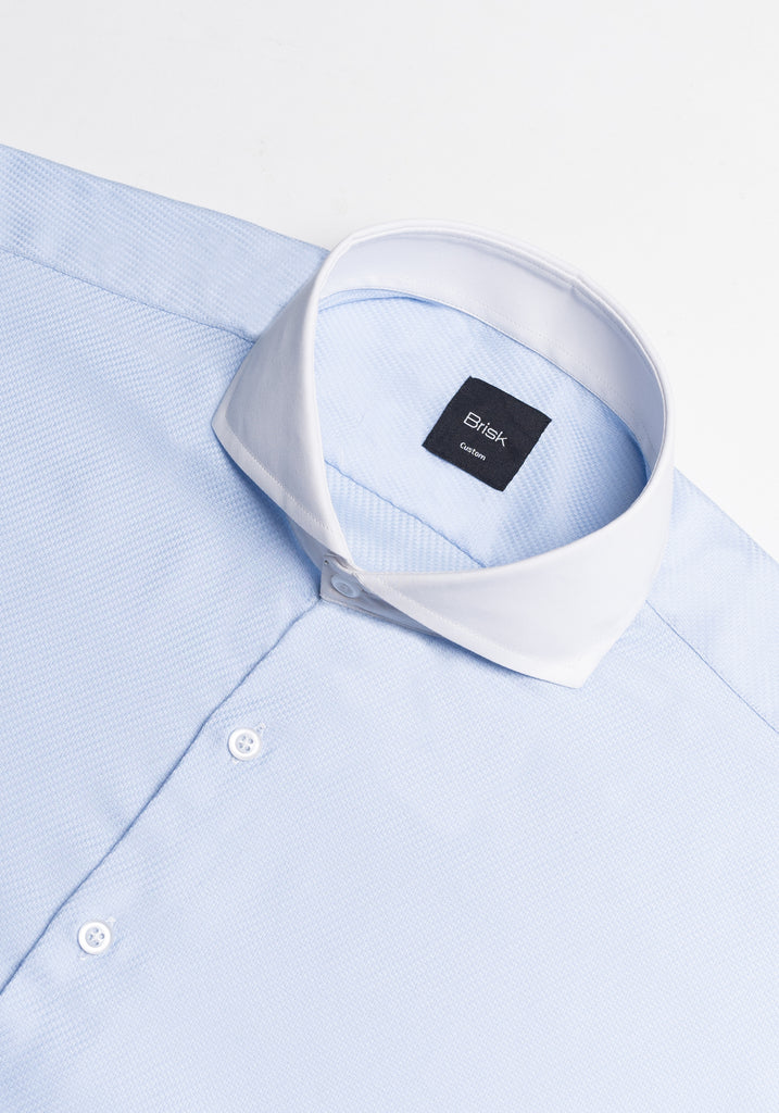 Egyptian Sky Blue Gloss Self Structured Shirt - White Cutaway Extreme Collar