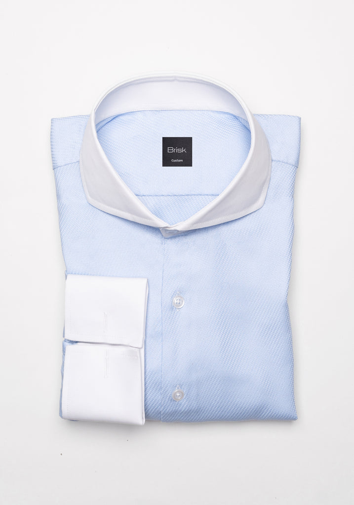 Egyptian Sky Blue Gloss Self Structured Shirt - White Cutaway Extreme Collar
