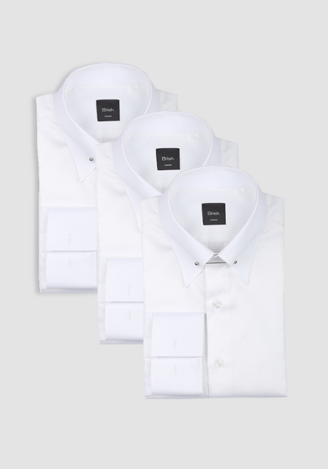 Egyptian White 60's Poplin Collar Pin Shirt - 3 Pack Bundle
