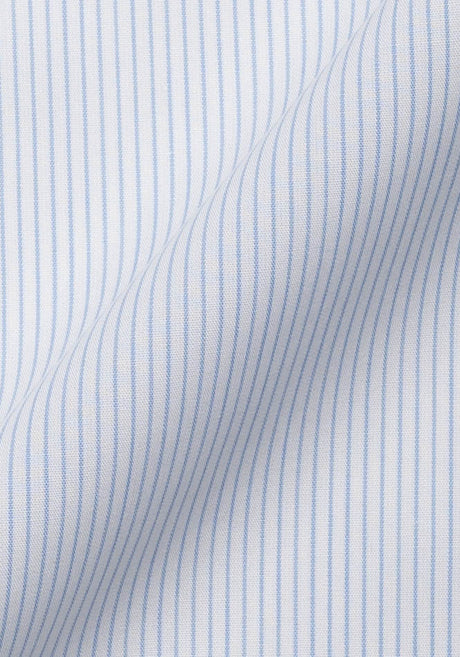 Close-up of a fabric with blue and white striped pattern