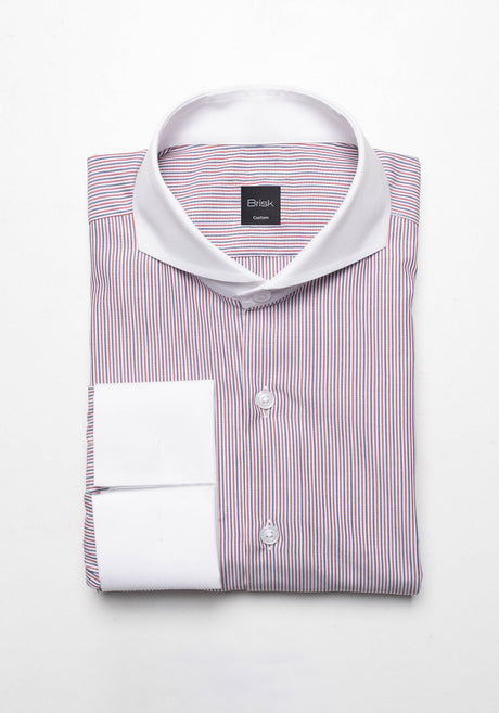 Fine Red Navy Narrow Stripes Shirt