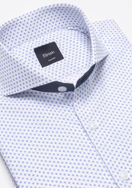 Fine White Blue Print Shirt-Easy Care