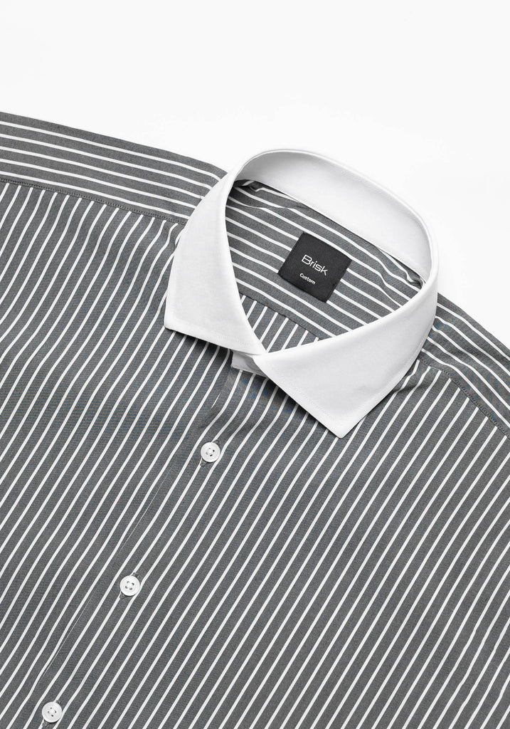 Gray Chambray Performance-Stretch-Stripes-Shirt