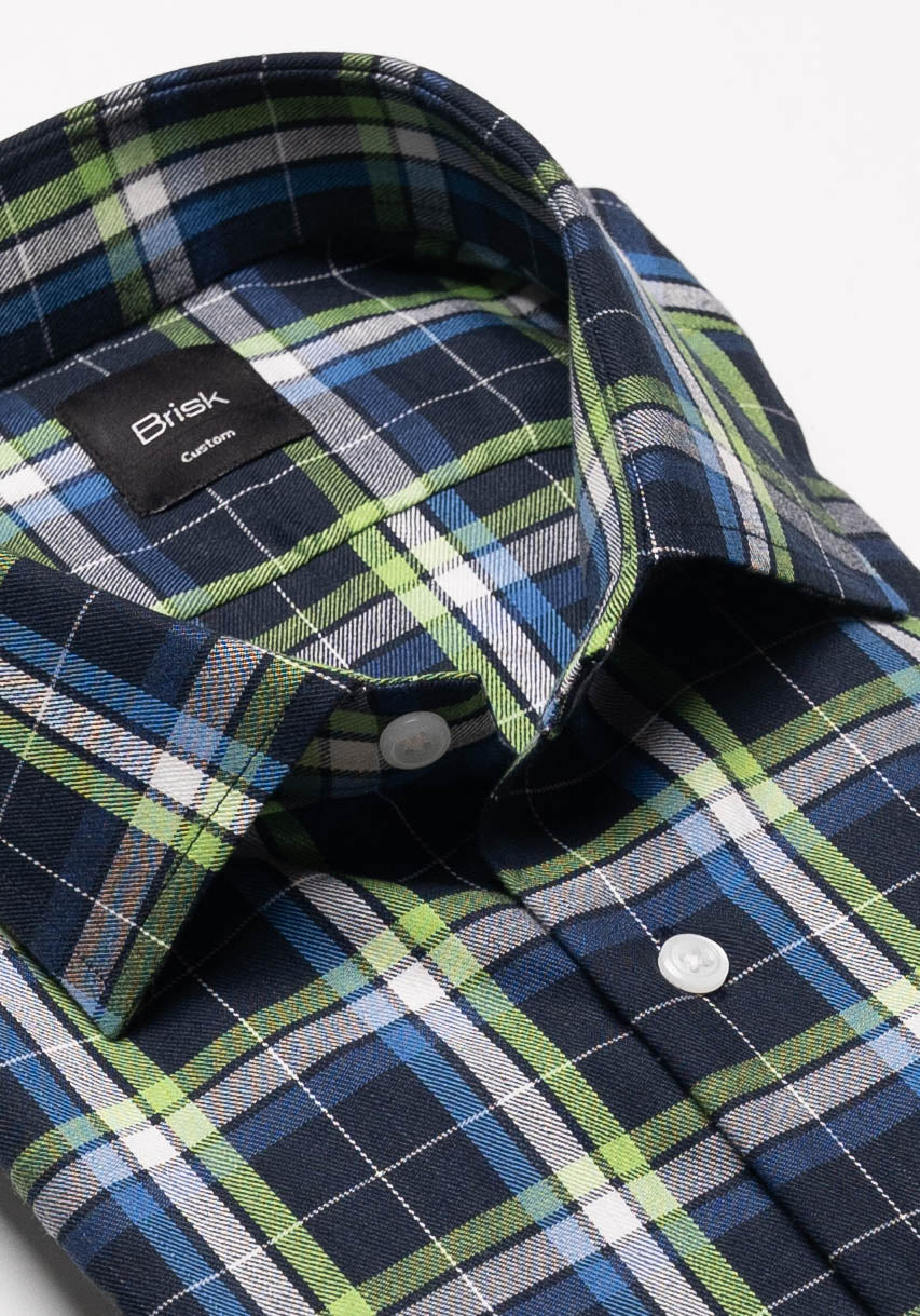 Green Blue Fine Tartan Flannel Shirt 15 / Modern