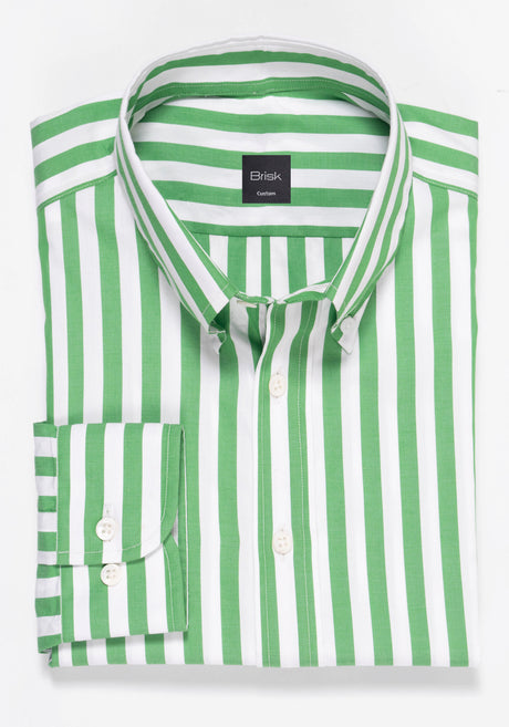 Green Bold Striped Pima Cotton Shirt - Button Down Collar