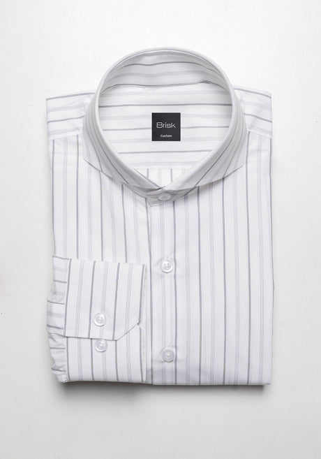 Grey On White Heavy Stretch Stripes Shirt-Easy Care