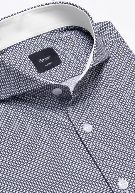 Grey Print Stretch Shirt-Easy Care