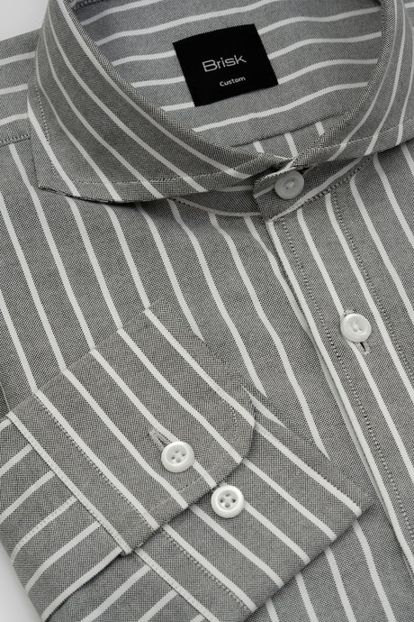 Grey Wide Striped Oxford Shirt-3