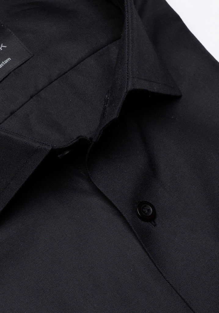 Jet Black Twill Pima Cotton Shirt - Cutaway Classic Collar