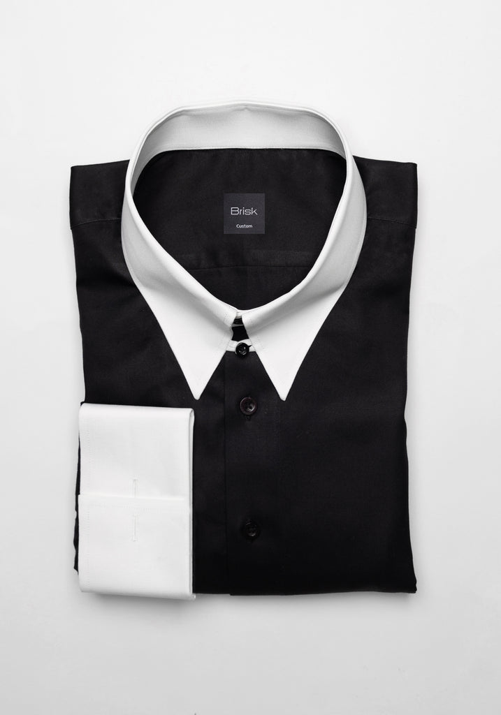 Jet Black Twill Pima Cotton Shirt - White Tab Collar