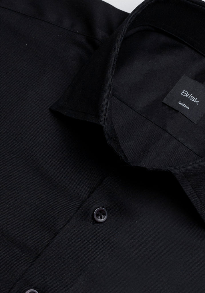 Jet Black Twill Pima Cotton Shirt - Cutaway Classic Collar