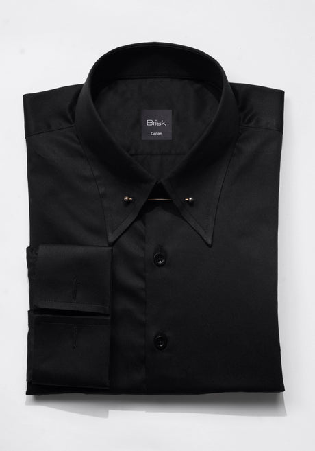 Jet Black Easy-Care Sateen Pin Collar Shirt