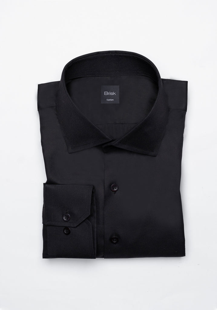 Jet Black Twill Pima Cotton Shirt - Cutaway Classic Collar