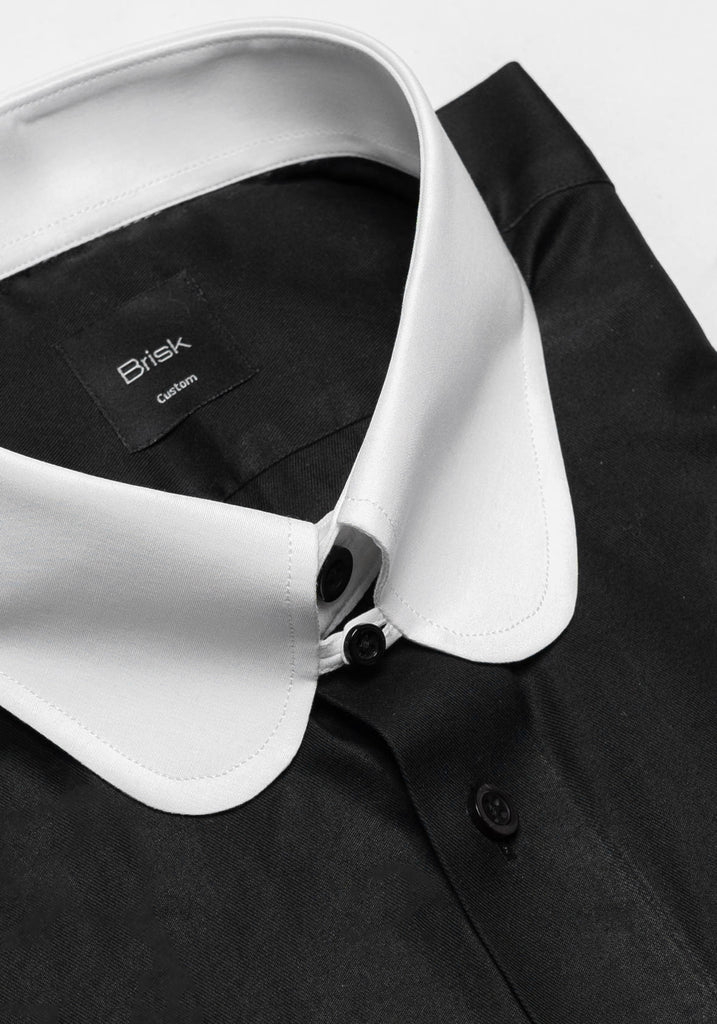 Jet Black Twill Pima Cotton Shirt - White Club Tab Collar
