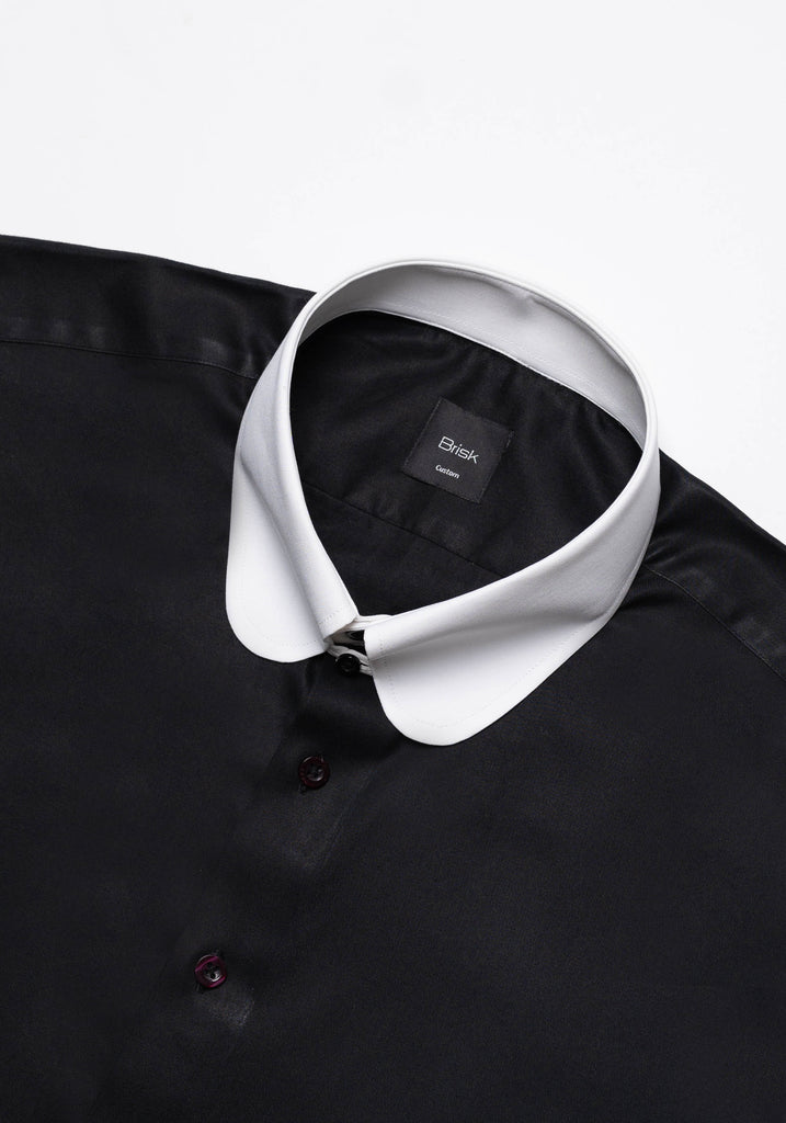 Jet Black Twill Pima Cotton Shirt - White Club Tab Collar