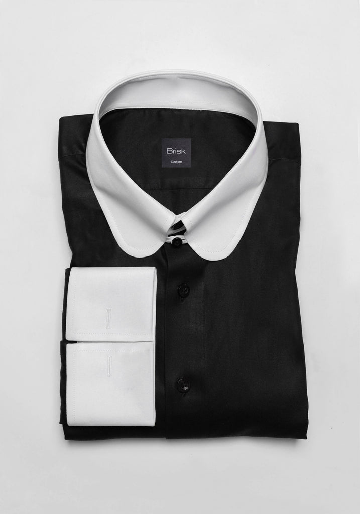 Jet Black Twill Pima Cotton Shirt - White Club Tab Collar