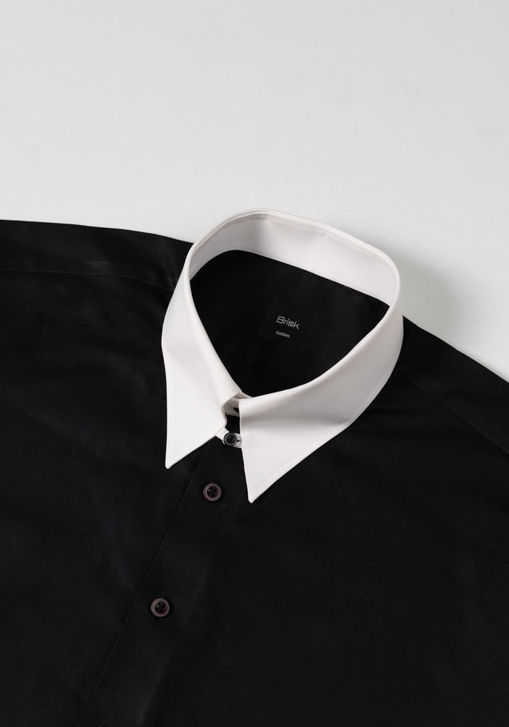 Jet Black Twill Pima Cotton Shirt - White Tab Collar