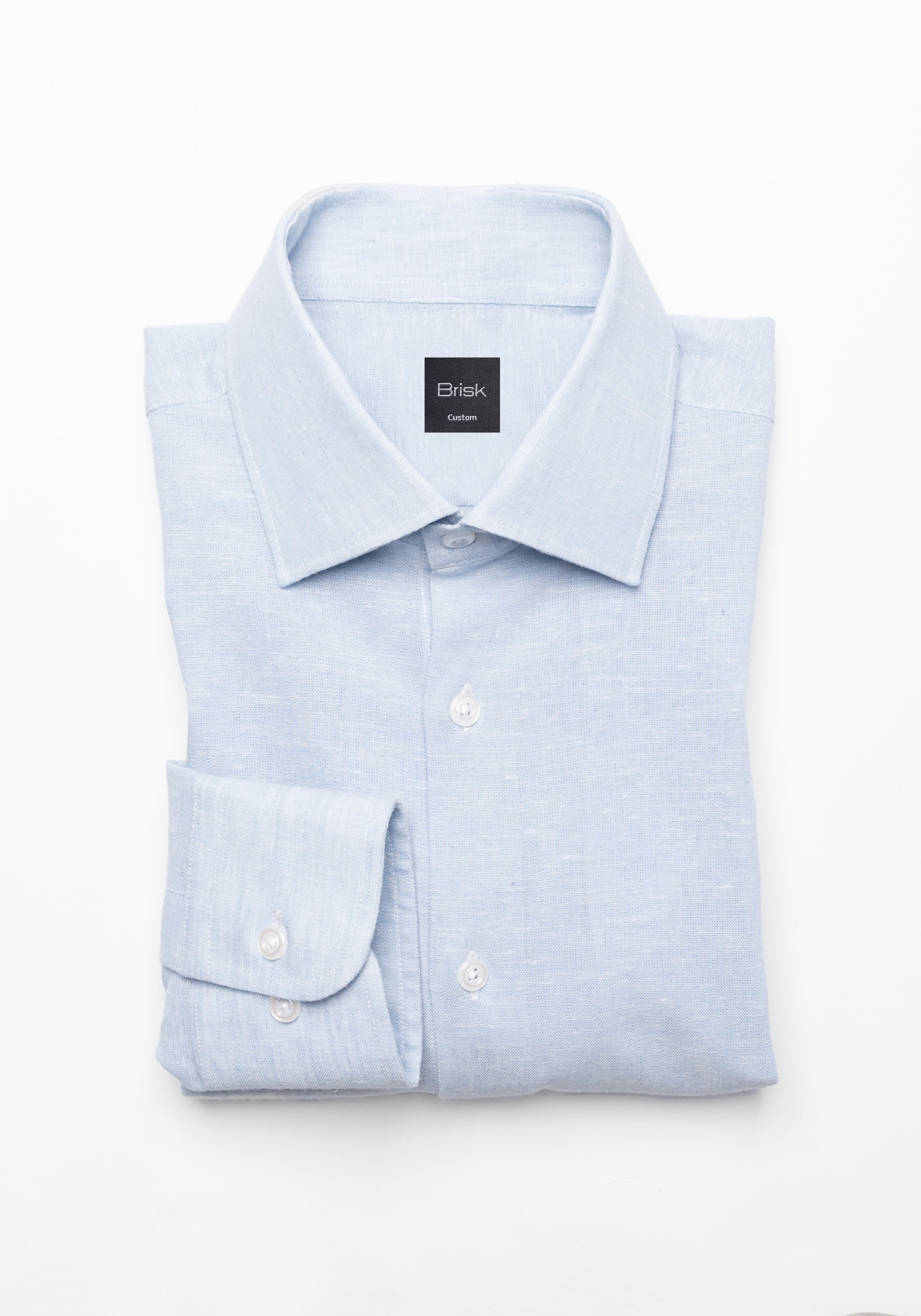 Light Blue Cotton-Linen Shirt - Cutaway Classic Collar 20 / Slim