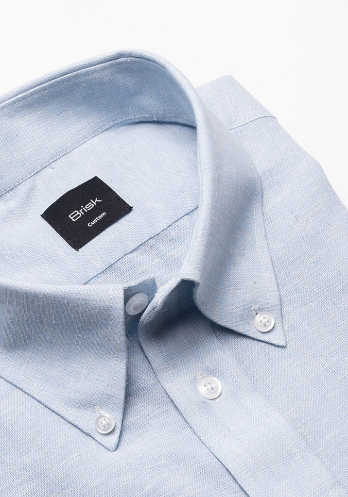 Light Blue Cotton-Linen Shirt - Button Down Collar