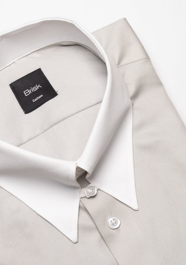 Light Grey Twill Pima Cotton - White Tab Collar