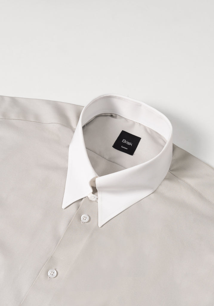 Light Grey Twill Pima Cotton - White Tab Collar