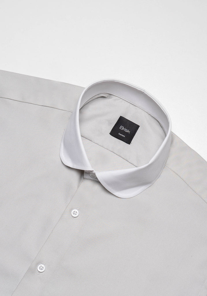 Light Grey Twill Pima Cotton - White Club Collar