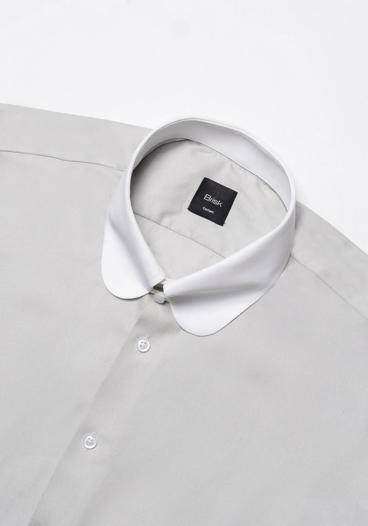 Light Grey Twill Pima Cotton Shirt - White Club Tab Collar