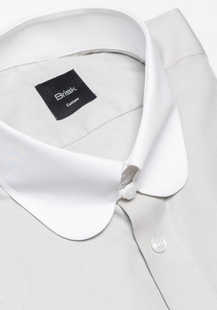 Light Grey Twill Pima Cotton Shirt - White Club Tab Collar