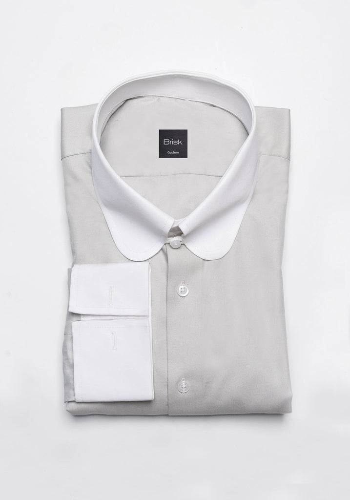 Light Grey Twill Pima Cotton Shirt - White Club Tab Collar