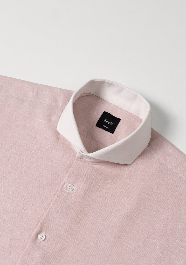 Light Pink Cotton-Linen Shirt - White Cutaway Extreme Collar