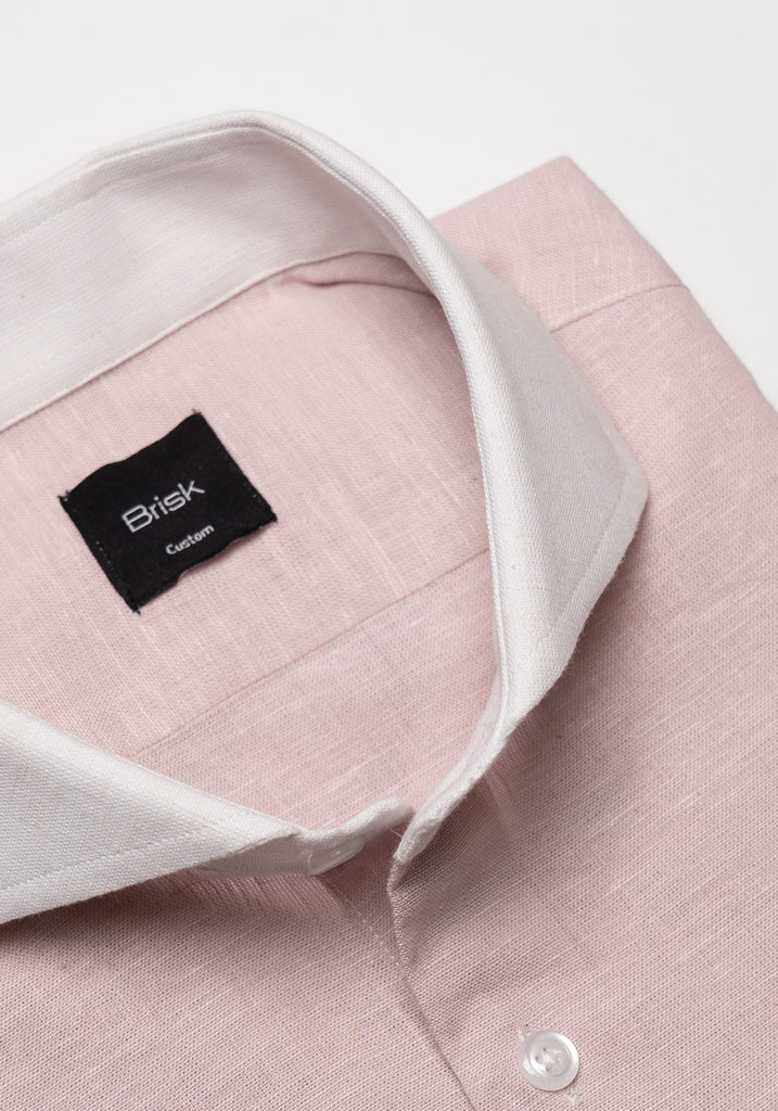 Light Pink Cotton-Linen Shirt - White Cutaway Extreme Collar