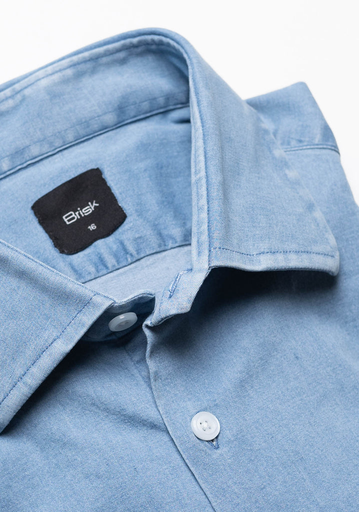 Light Wash Denim Stretch Shirt  - Classic Collar